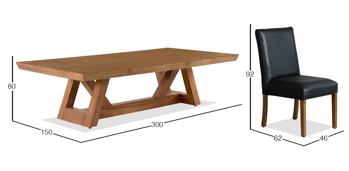 Comedor 300 x 150 cm Matera y 8 Sillas Piel Granada Negro