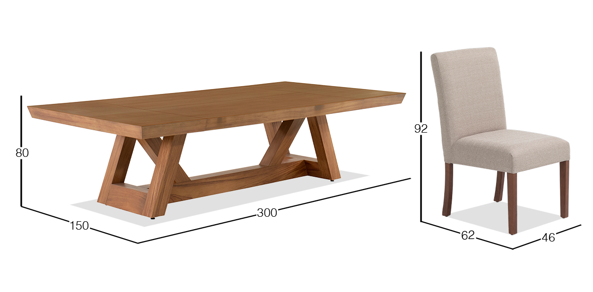 Comedor 300 x 150 cm Matera y 8 Sillas Granada Beige