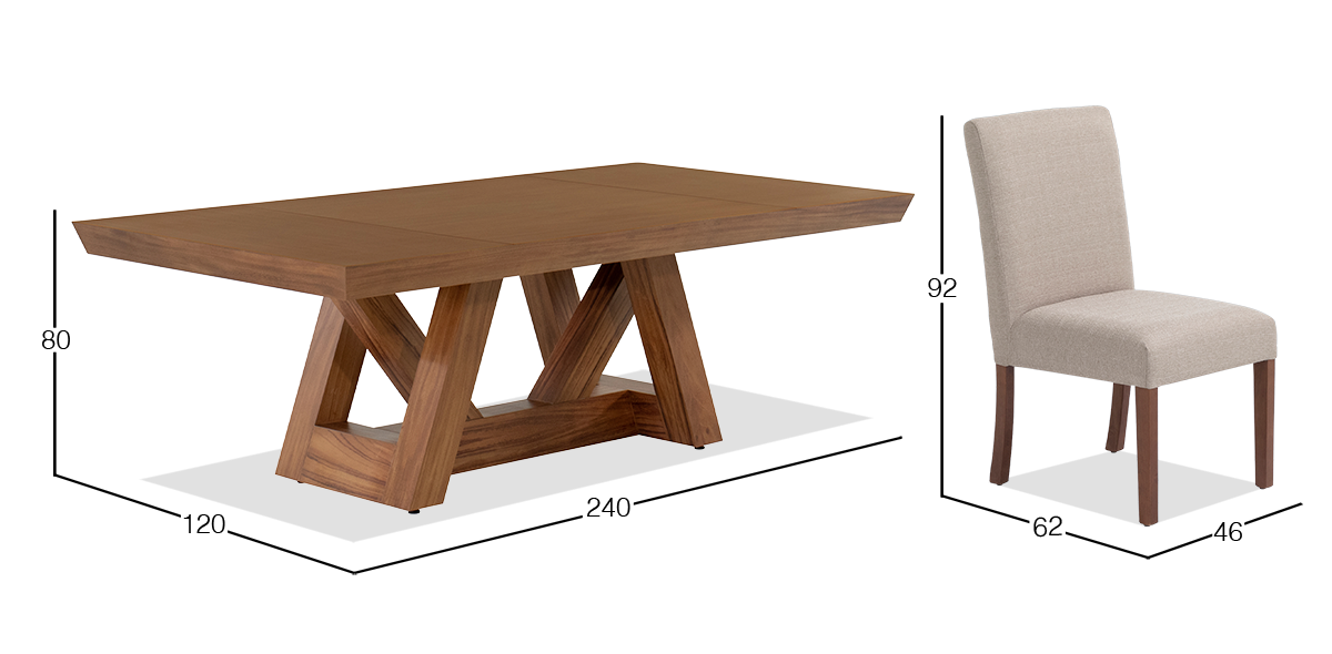 Comedor 240 x 120 cm Matera y 8 Sillas Granada Beige