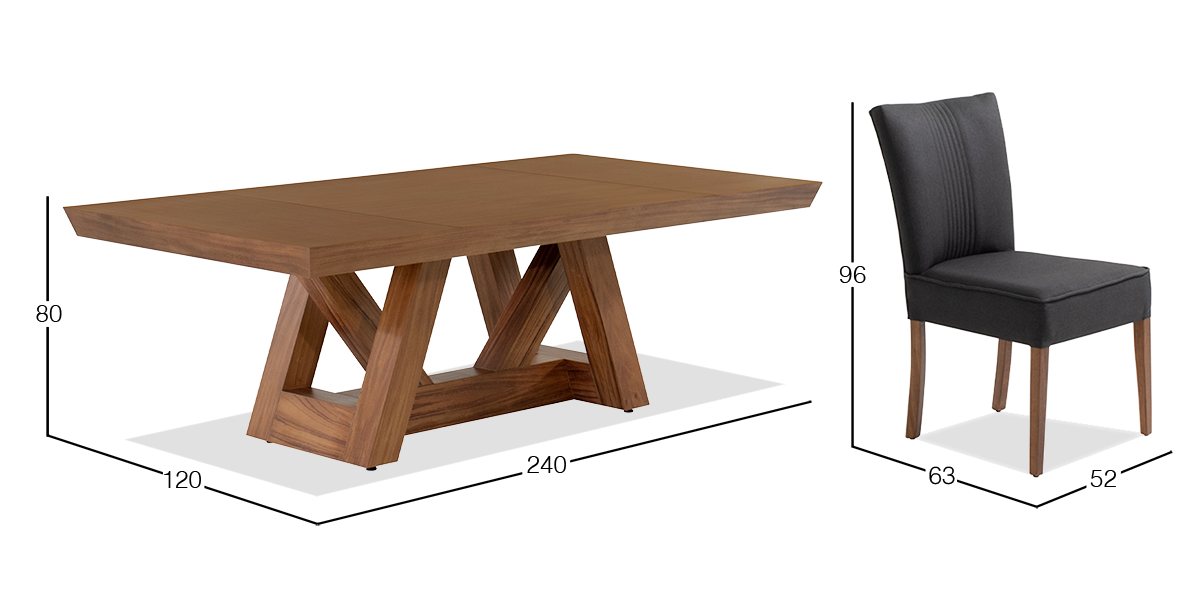 Comedor 240 x 120 cm Matera y 8 Sillas Altare Gris