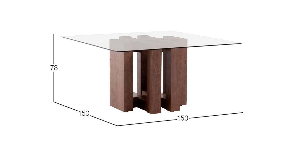 Mesa Comedor de Cristal 150 x 150 cm Chicago Nogal