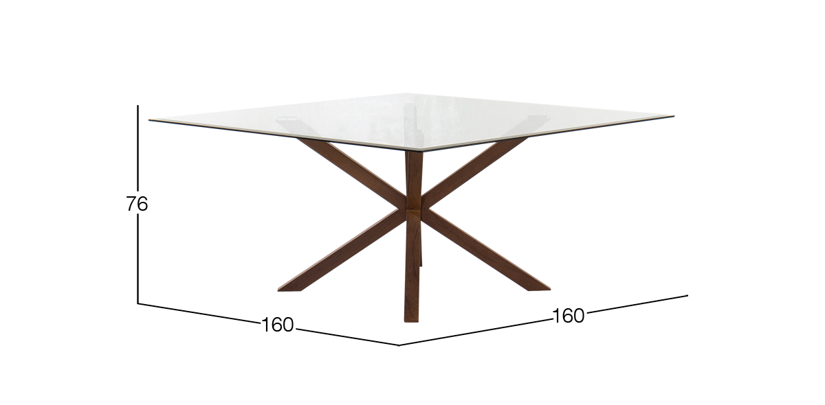 Mesa Comedor Cuadrada de Cristal 160 x 160 cm New Shanghai Nogal