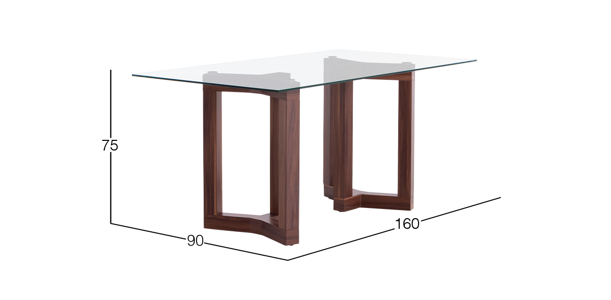 Mesa Comedor de Cristal 160 x 90 cm Gyo Nogal