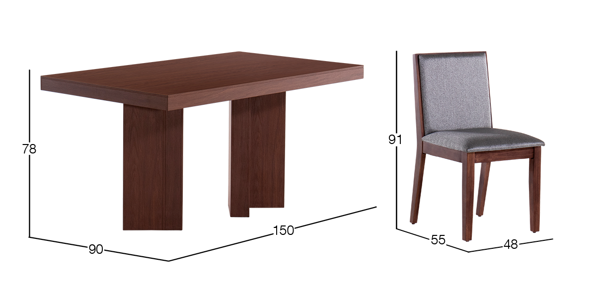 Comedor 150 x 90 cm Kiran Nogal con 6 Sillas
