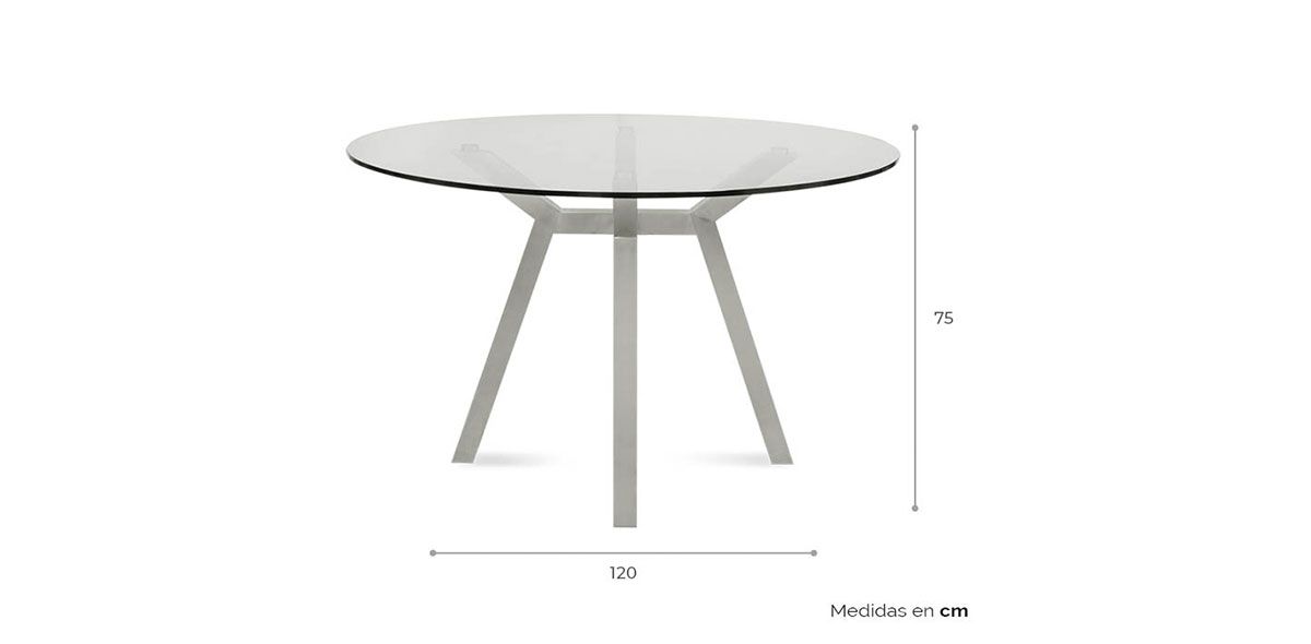 Mesa Comedor Redonda De Cristal Templado Amia Plata