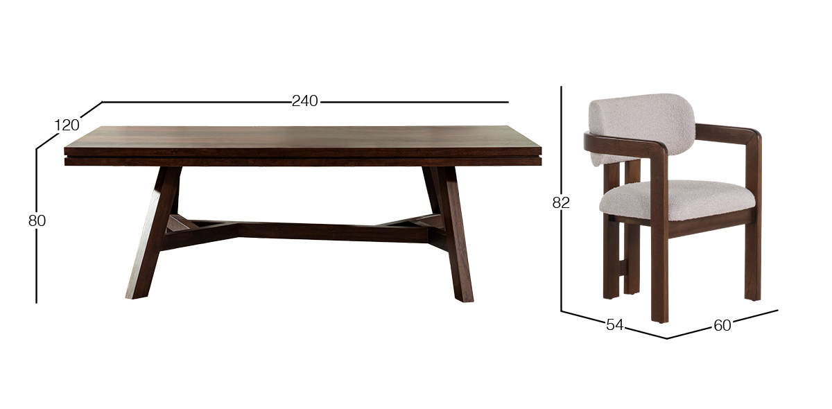 Comedor 240 x 120 cm Noir con 6 Sillas Ellisse Dotty