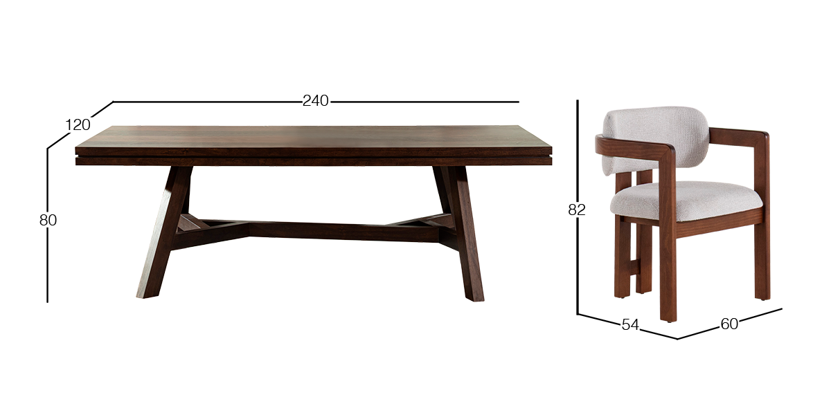 Comedor 240 x 120 cm Noir con 6 Sillas Ellisse Cotton