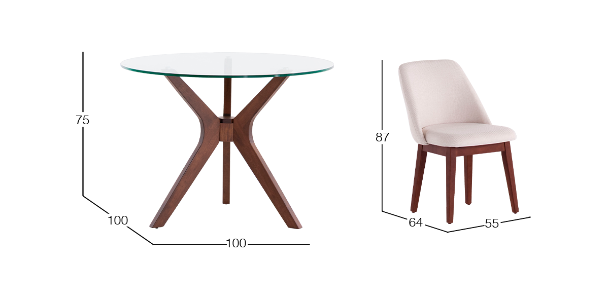Comedor 100 cm Owe Nogal con 2 Sillas Carmina