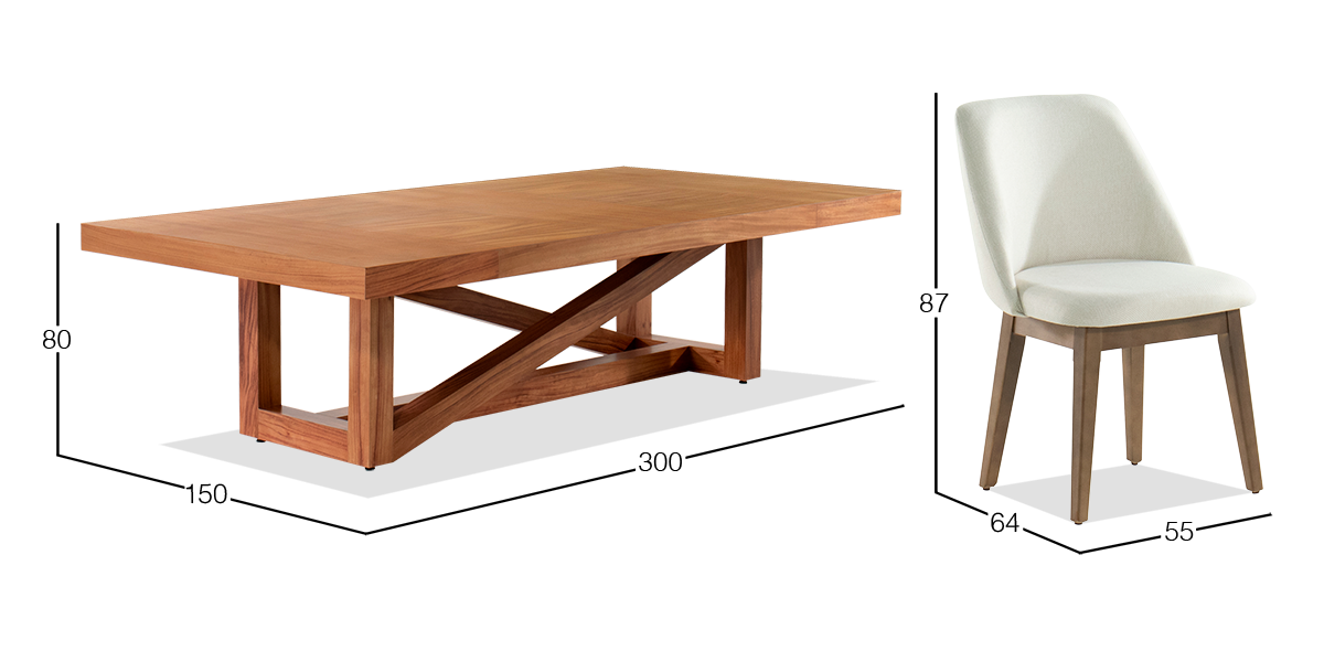 Comedor 300 x 150 cm Ravello con 12 Sillas Carvallo Kelsi