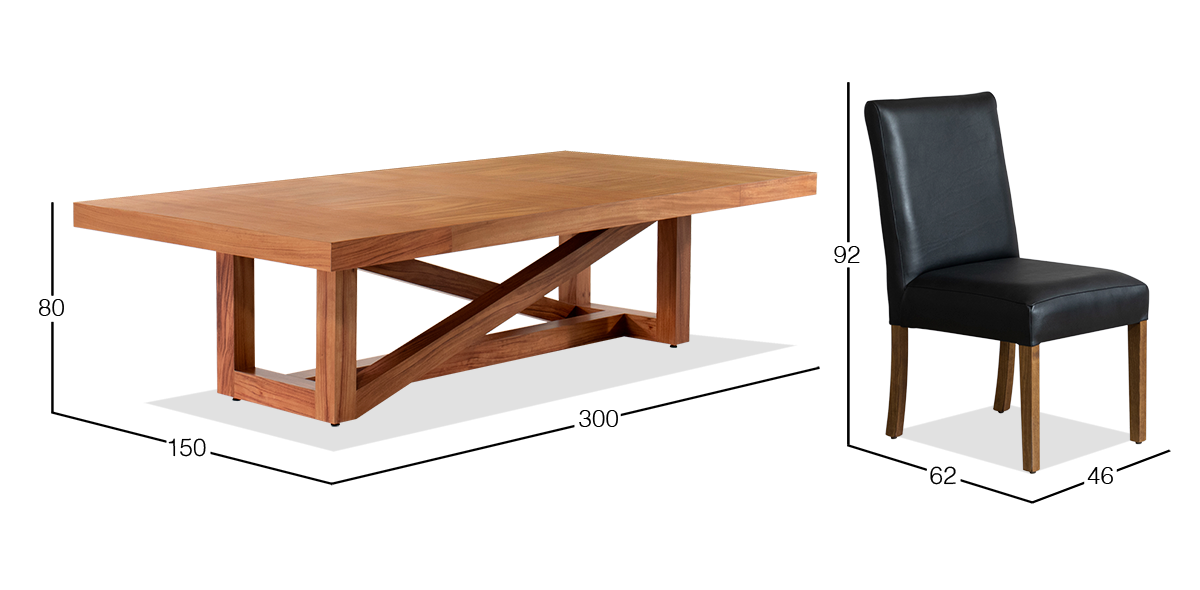 Comedor 300 x 150 cm Ravello y 12 Sillas Piel Granada Negro