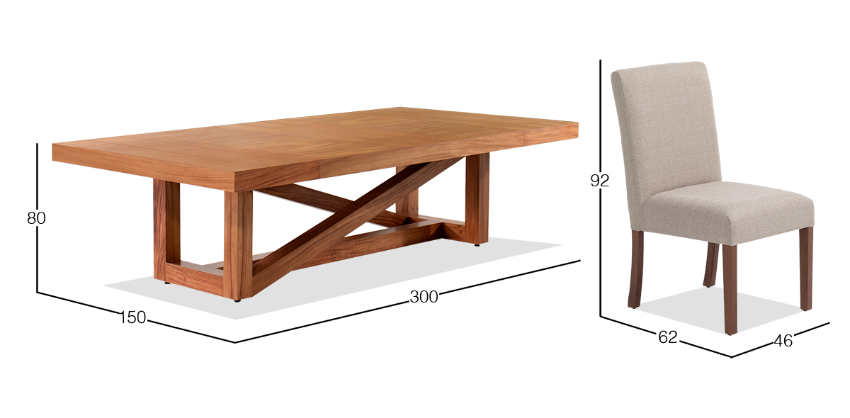 Comedor 300 x 150 cm Ravello y 8 Sillas Granada Beige