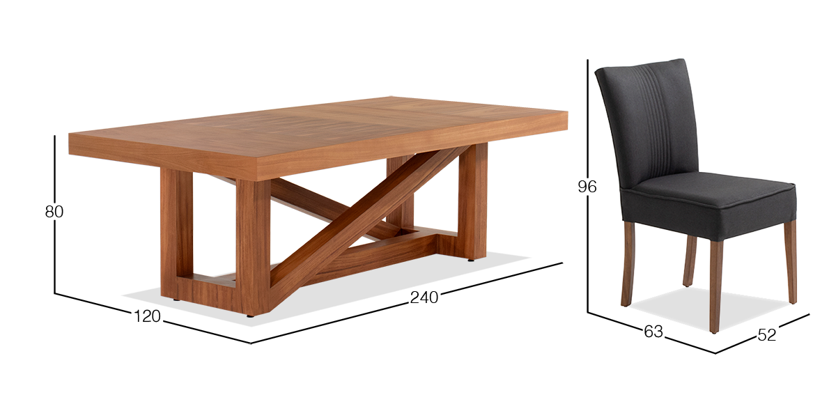 Comedor 240 x 120 cm Ravello y 8 Sillas Altare Gris