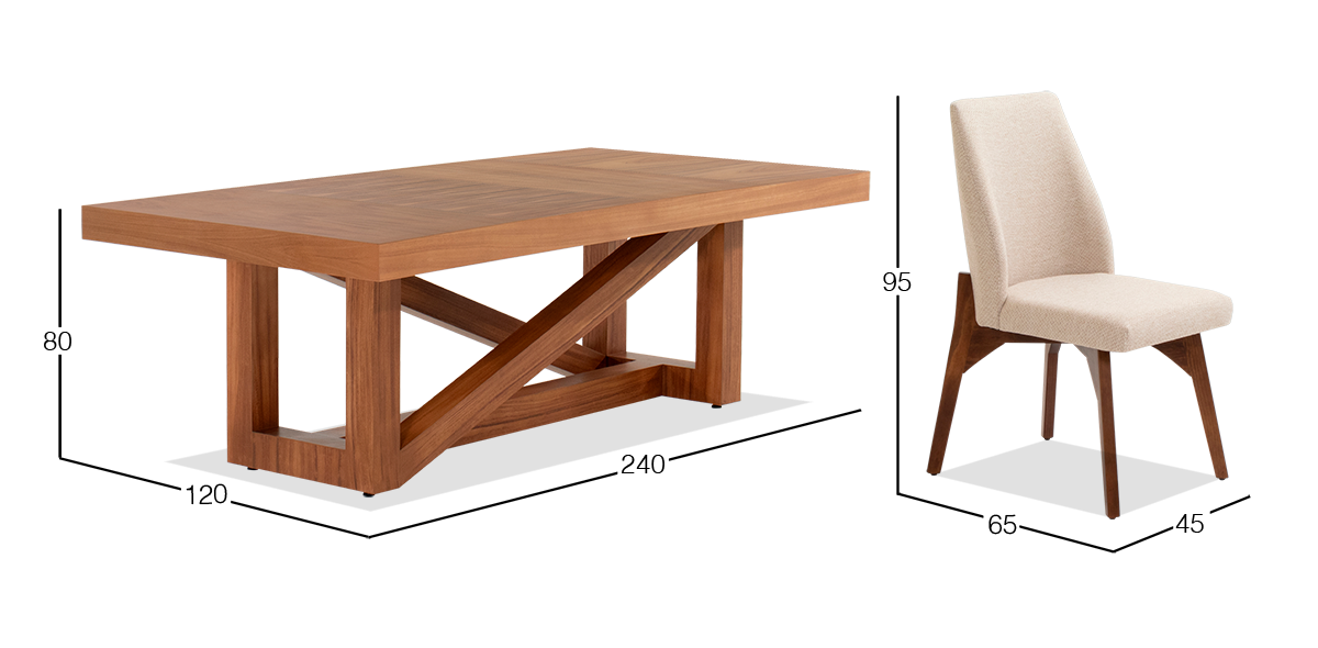 Comedor 240 x 120 cm Ravello y 6 Sillas Ziba
