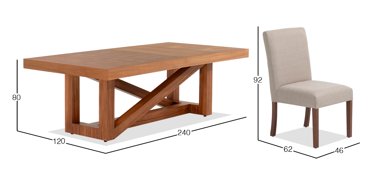 Comedor 240 x 120 cm Ravello y 6 Sillas Granada