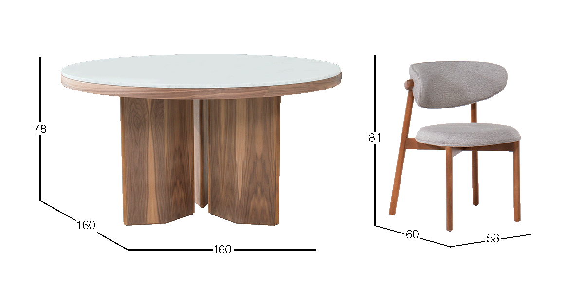 Comedor 160 cm Rivet Nogal con 6 Sillas