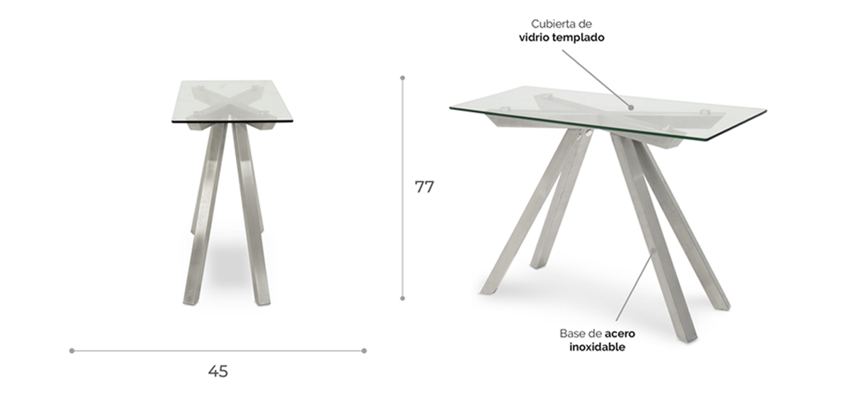 Mesa Consola Cuadrada de Cristal 110 x 45 cm Zeit Plata