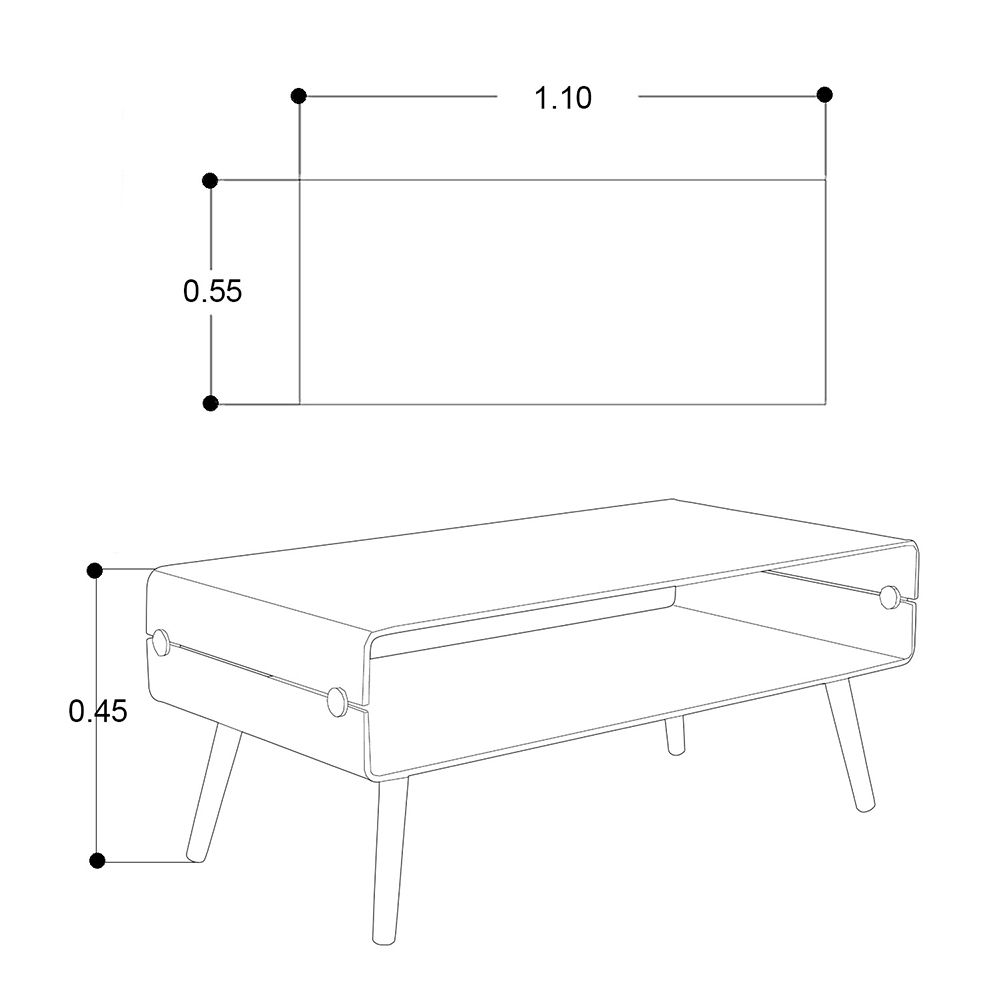 Mesa de Centro 110 X 55 Cm Rectangular denver Vidrio