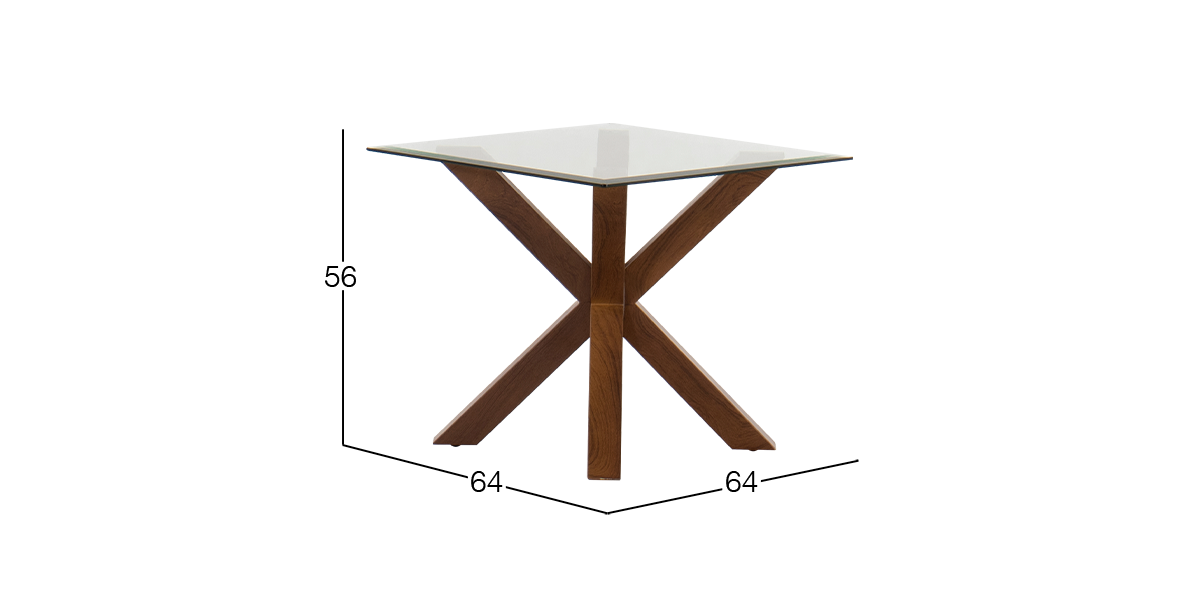 Mesa Lateral Cuadrada de Cristal 64 x 64 cm New Shanghai Nogal
