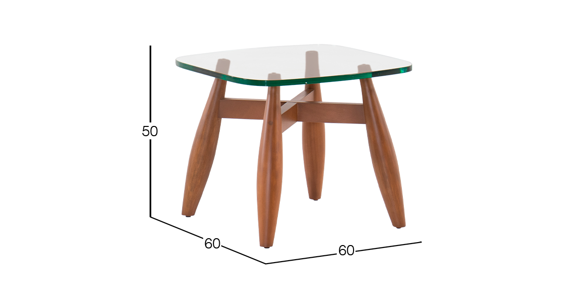 Mesa Lateral Cuadrada de Cristal 60 x 60 cm Donatto Nogal