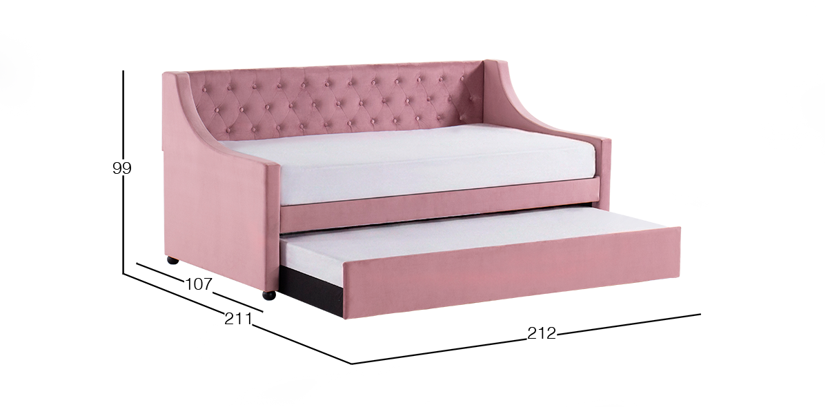 Daybed Individual Con Cama Baja Lianna Tela Rosa