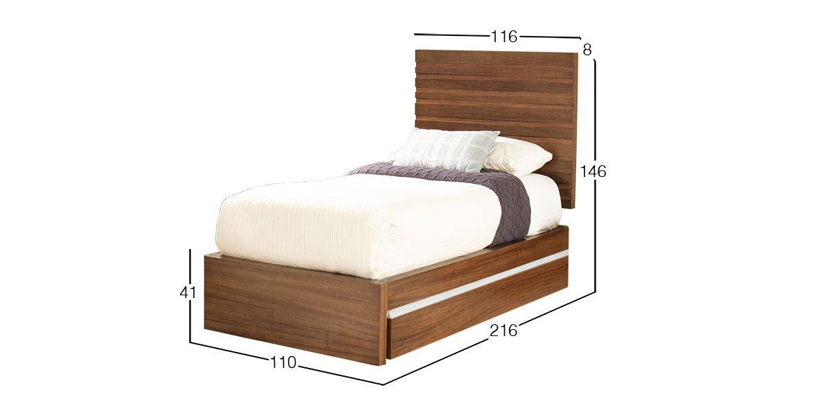 Cama Individual con Cama Baja Montreal Parota