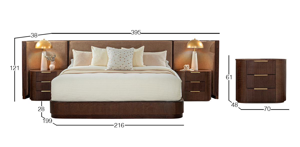 Recámara King Size Astor Nogal Tapizada con Extensión