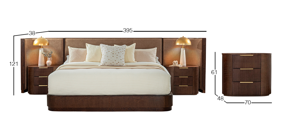 Cabecera King Size Astor Nogal Tapizada con Extensión