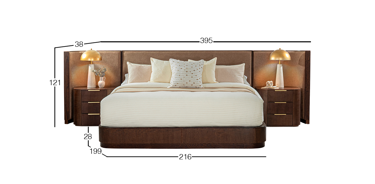 Cama King Size Astor Nogal Tapizada con Extensión