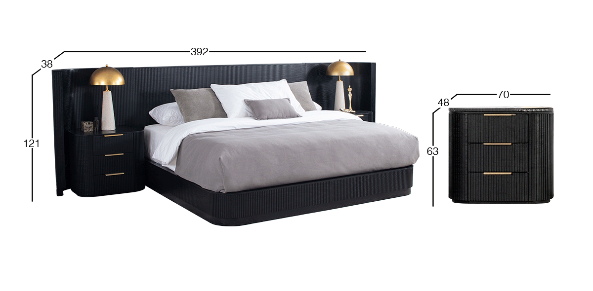 Cabecera King Size Astor Negro con Extensión con Burós de Granito