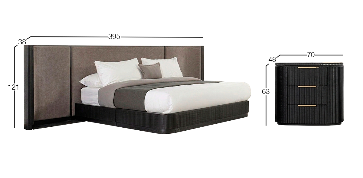 Cabecera King Size Astor Negro Tapizada con Extensión