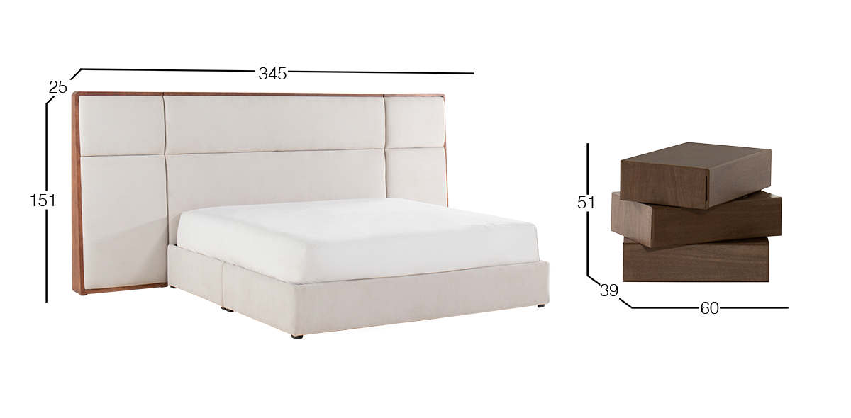 Cabecera King Size con Extensión Madeira y 2 Burós 