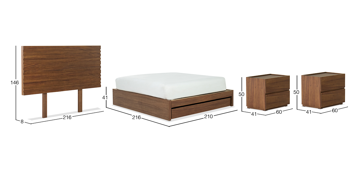 Cama King Size con 2 Buros Parota Montreal