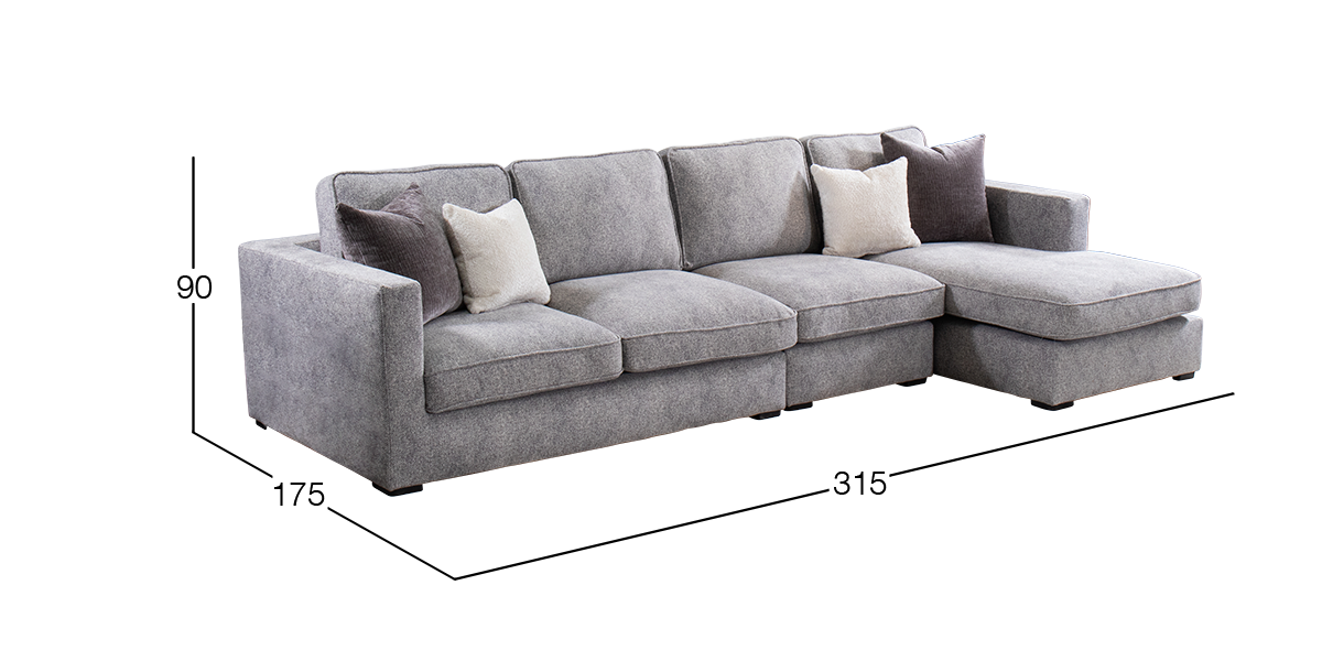 Sala en L Derecha Bogart Gris 3 Piezas 