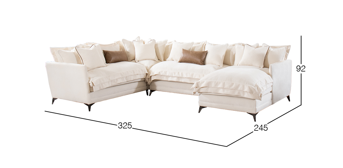 Sala Modular Derecha Daria Beige Dazzle Cream 4 Piezas 