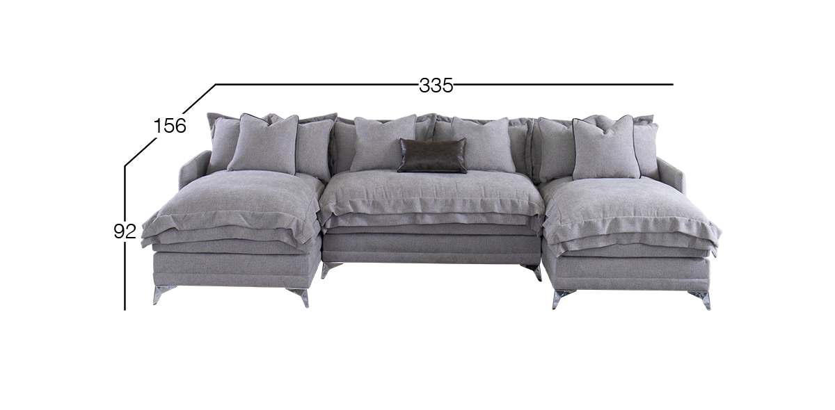 Sala Modular en U Daria Gris 3 Piezas