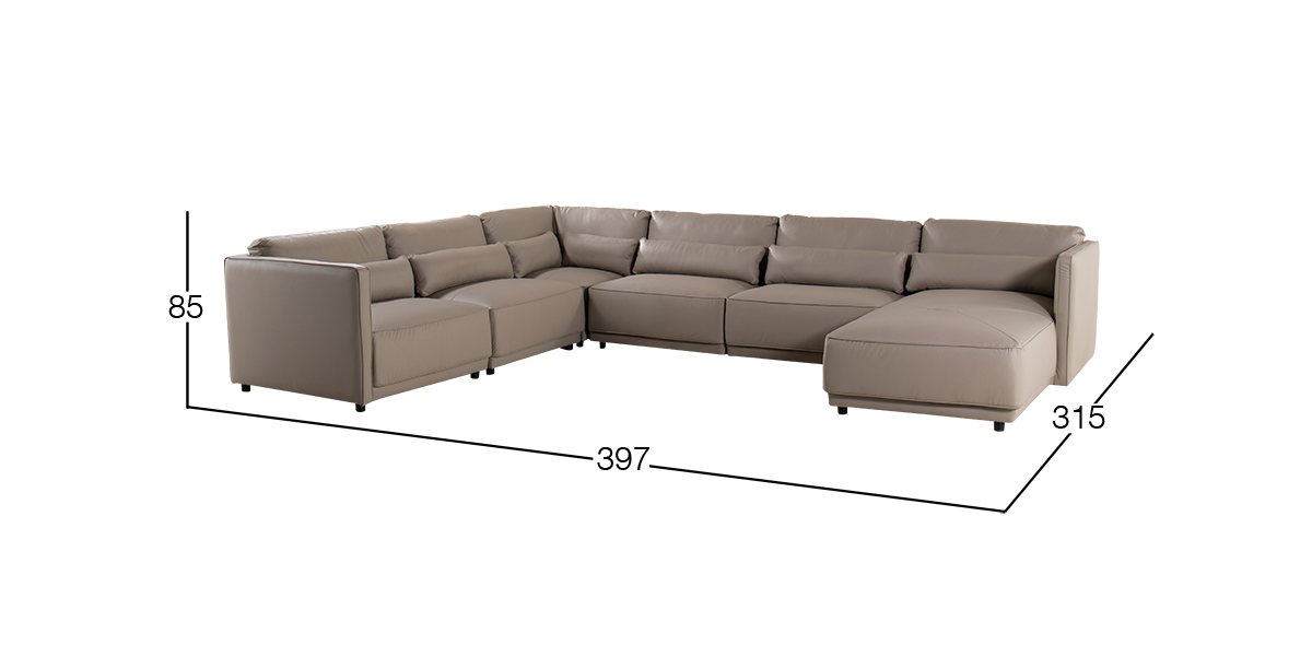 Sala Modular Derecha de Piel Forever Gris