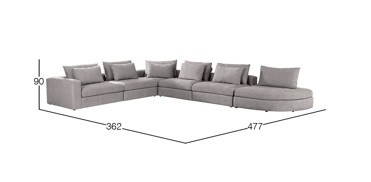 Sala Modular Lemans Gris 6 Piezas con Ottoman