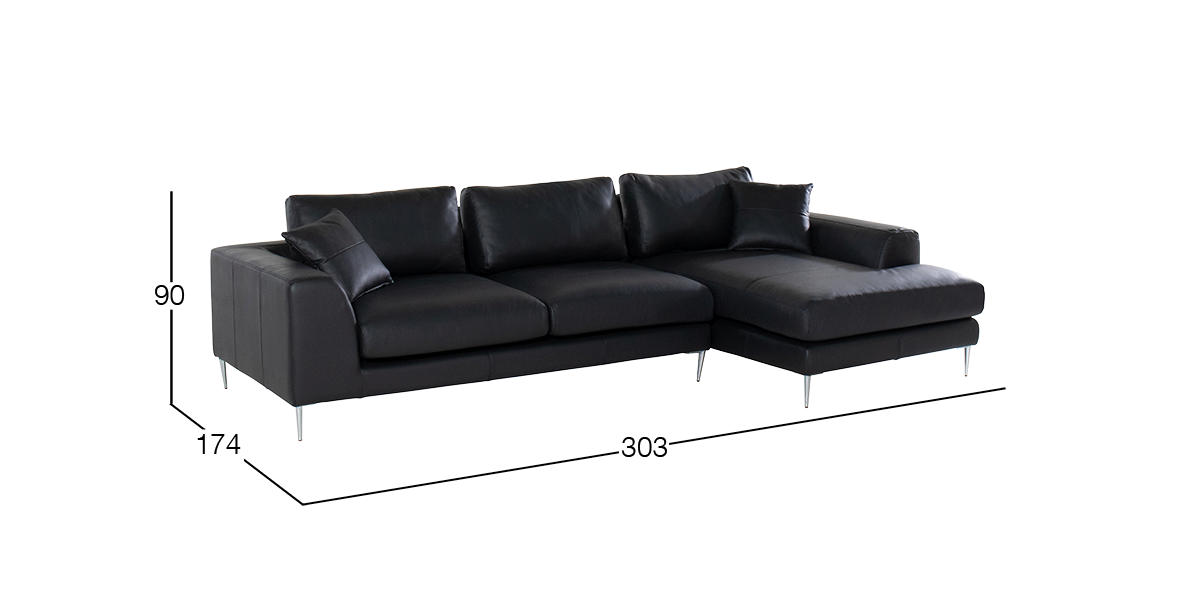 Sala en L Derecha de Piel Match Manhattan Negro
