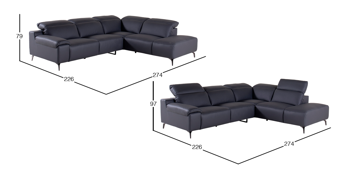 Sala en L Derecha de Piel Tood Gris