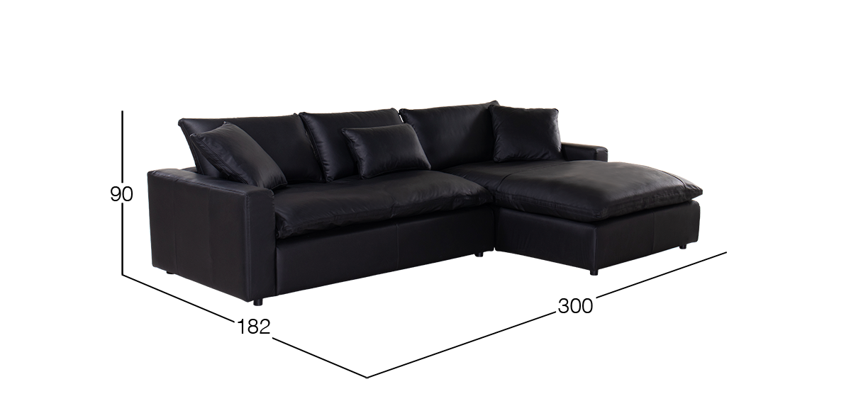 Sala en L Derecha de Piel Tao Negro