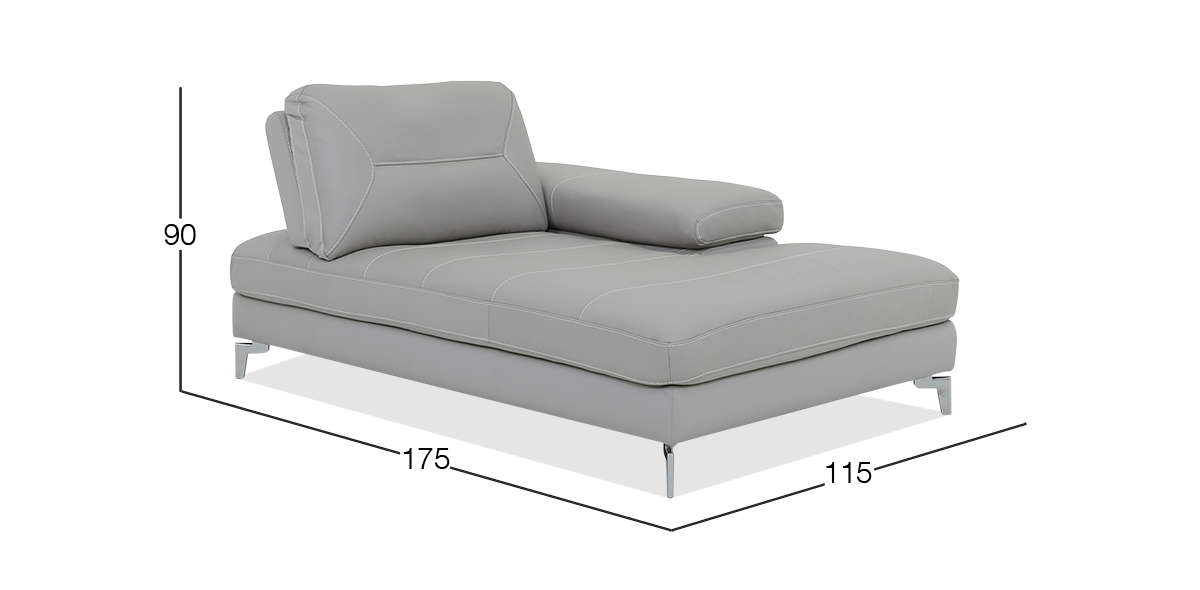Chaise Longue Derecho de Piel Biccari Silver 