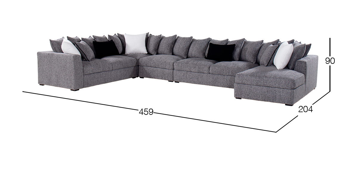 Sala Modular Derecha Bella Gris Oxford 5 Piezas