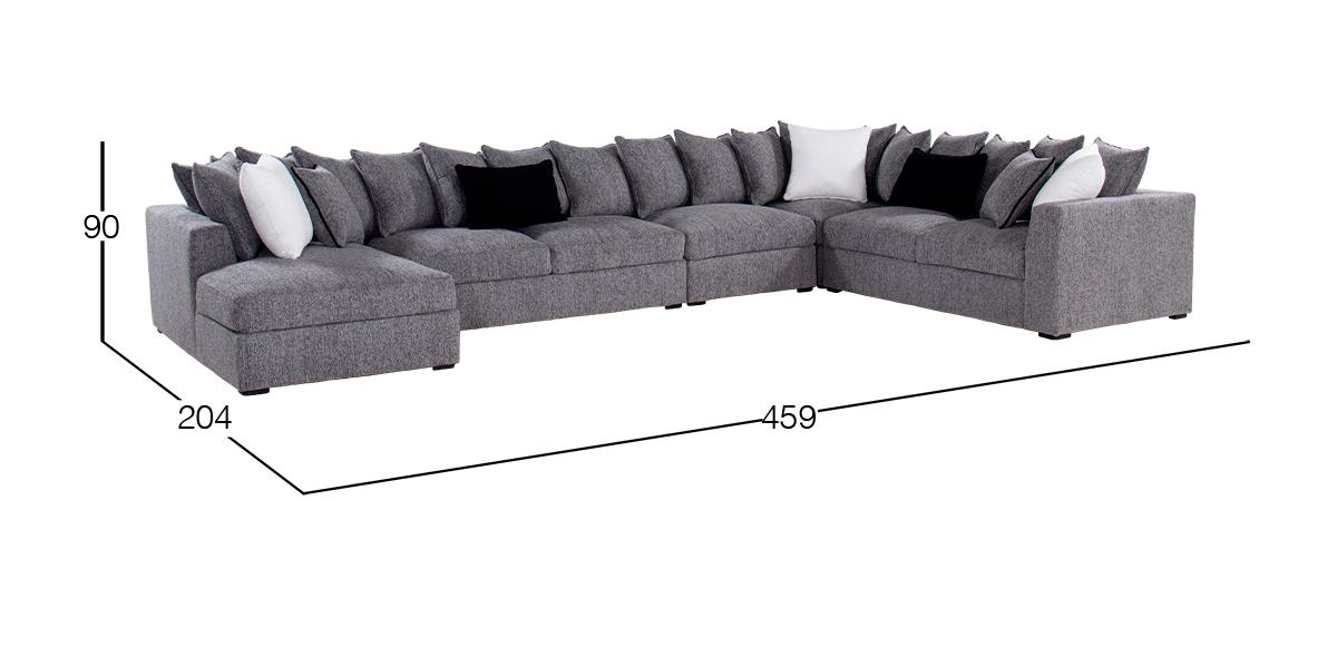 Sala Modular Izquierda Bella Gris Oxford 5 Piezas