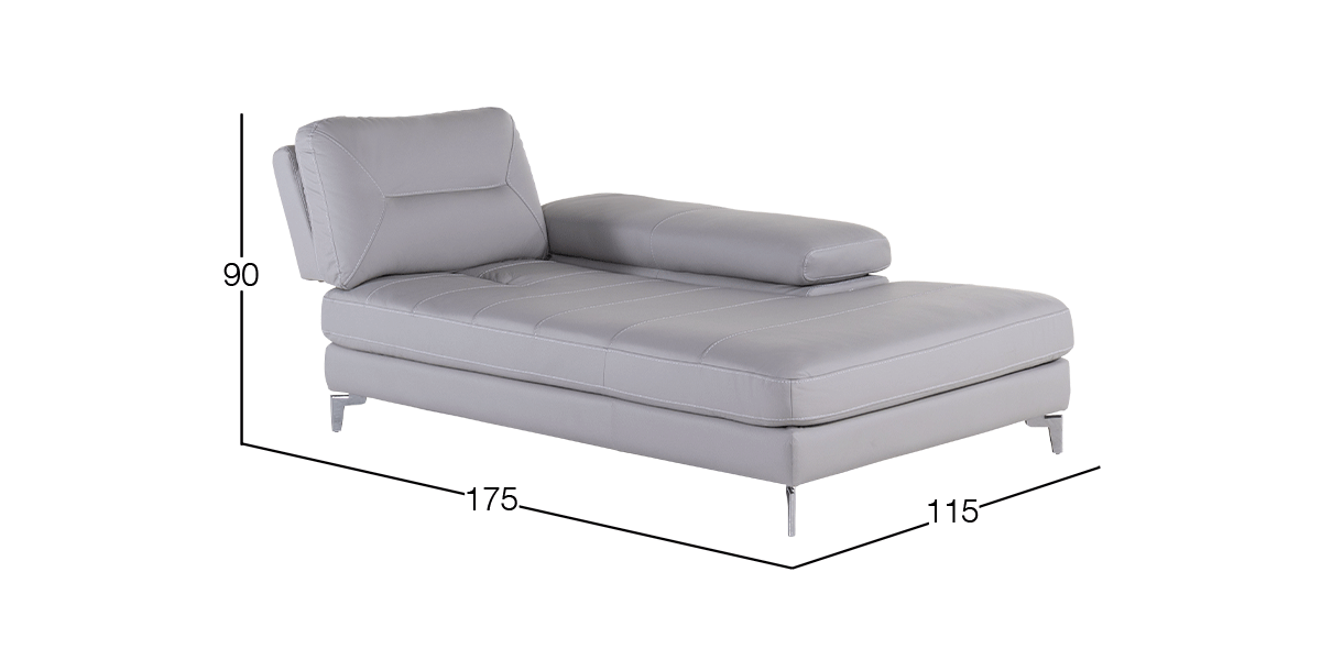 Chaise Longue Derecho de Piel Biccari Silver 